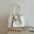 White woven leather tote bag large capacity stylish casual shoulder bag for women daily commute - Beige With Charm