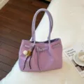 Stylish purple woven tote bag for women, large capacity shoulder bag for daily commute. - Purple With Pendant