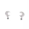 Silver crystal moon and star dangle stud earrings for women, chic sparkling fashion jewelry. - White K/Silver