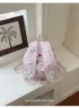 Sweet college style pink canvas backpack with fluffy stars and cute bunny ear straps. - Pink