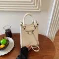 White mini handbag women shoulder crossbody phone bag casual PU leather top handle purse - Off White