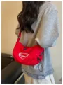Rote koreanische Canvas-DUMPLING-Umhaengetasche, grosse sportliche Freizeittasche fuer Frauen. - Rot