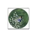 Square metal brooch badge featuring an artistic girl resting in a white daisy flower field. - Square Girl Illustration Brooch (ZP0465)