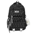Casual black lightweight large capacity school backpack for girls with cute white patterns. - Without Pendant / Black