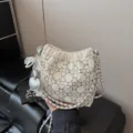 White studded chain bucket bag, chic pearl pendant crossbody bag, retro fashion shoulder bag. - With Pendant / Off White