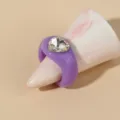Purple acrylic heart rhinestone ring, chic resin crystal ring detail shot for women fashion - One Size / Purple