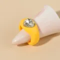 Yellow acrylic heart crystal ring, trendy resin rhinestone chunky statement jewelry for women. - One Size / Yellow