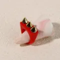 Punk style red acrylic ring with gold-tone metal spikes, chic statement finger jewelry. - One Size / Red