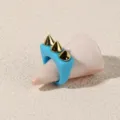 Blue acrylic ring with gold spikes punk style statement jewelry for women fashion trendy - One Size / Blue