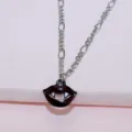 Gothic vampire lips pendant necklace with silver chain, trendy Halloween spooky jewelry gift. - Necklace