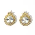Retro gold-plated crystal stud earrings with dazzling rhinestone inlay for women fashion. - White