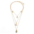 Collar dorado multicapa con bonitos colgantes de palmeras y conchas para estilo de playa. - Dorado