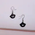 Vampire lips drop earrings, black funny lip pendant with fangs, unique Halloween jewelry. - Earrings