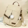 Beige γυναικείο σακίδιο πλάτης πολυλειτουργικό, κομψή τσάντα ώμου casual. - Μπεζ