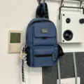 Casual μπλε καρό μίνι σακίδιο πλάτης κομψή τσάντα ταξιδιού με μπροστινές τσέπες. - Μπλε Καρό Με Μενταγιόν