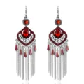Pendientes largos borla cristal rojo vintage estilo étnico metal hueco gota joyería - Plata Antigua-Rojo