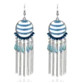 Pendientes colgantes de borla azul, elegantes joyas vintage de metal y cristal. - Plata Antigua-Azul Pavo Real