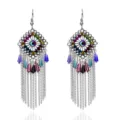 Pendientes de borla de metal étnico bohemio con colgante de estrás largo para mujeres. - Plata Antigua Colorida