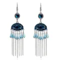 Pendientes largos de metal bohemios con colgante de mal de ojo de cristal azul - Plata Antigua-Azul Lago