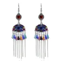 Pendientes colgantes boho de mal de ojo con cristales coloridos y cadenas de flecos de metal. - Plata Antigua Colorida