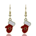 Pendientes de guante con copo de nieve de Navidad, joyas festivas rojas y blancas. - Pendientes