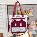 Large capacity canvas tote bag cute star pattern crossbody bag with transparent front window. - Red With Charm