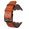 Cinturino di ricambio in vera pelle marrone con fibbia e connettori in metallo nero. - Samsung Watch 8/8 Classic / Arancione Fibbia Nera