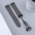 Grey Litchi Pattern Leather Watch Strap with Black Folding Magnetic Clasp for Samsung - Watch 6 / Grey with Black Buckle