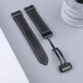Black litchi grain leather watch strap with magnetic folding buckle for smart watch replacement - Watch 6 / Black With Black Clasp