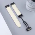 Lychee grain leather watch strap with magnetic folding clasp for smart watch replacement. - Watch 6 / Off-White with Black Buckle