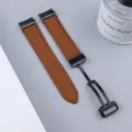 Replacement leather watch strap with magnetic folding clasp, compatible with smartwatches. - Watch 6 / Dark Brown with Black Buckle