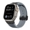 Silicone watch band with metal folding buckle designed for Apple Watch Ultra smartwatch. - Grey with Black Buckle