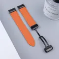 Orange leather watch strap with black magnetic folding clasp compatible with Samsung watch - Watch 6 / Orange Black Buckle
