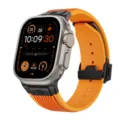 Orange Silicone Replacement Watch Strap with Metal Folding Buckle for Smart Watch Ultra - Orange Black Buckle