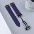 Premium purple leather watch strap with black magnetic folding clasp compatible with smartwatches. - Watch 6 / Midnight Blue with Black Buckle