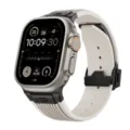 Replacement silicone strap with metal folding clasp compatible for Apple Watch Ultra smartwatch. - Starlight with Black Buckle