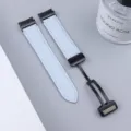 Light blue leather watch strap with black magnetic folding clasp, premium compatible accessory. - Watch 6 / Light Blue with Black Buckle