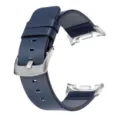Cinturino di ricambio in pelle blu per smartwatch con fibbia metallica e connettori. - Samsung Watch 8/8 Classic / Chiusura in Argento Blu