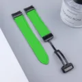 Green litchi pattern leather watch strap with black magnetic folding clasp for smart watch replacement - Watch 6 / Green Black Buckle