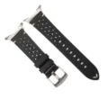 Black leather watch strap variant featuring breathable perforation and stainless steel buckle. - Black