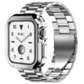 Stainless steel watch strap and protective case replacement band for Apple smart watch accessories - 49mm / Silver