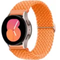 Nylon braided watch strap replacement detail in bright orange color with metal buckle. - 20mm / Orange