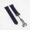 Cinturino per orologio in pelle blu scuro con fibbia pieghevole magnetica e motivo litchi. - Blu notte con fibbia nera