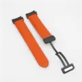 Cinturino per smartwatch in pelle con stampa litchi arancione e fibbia magnetica. - Arancione Fibbia Nera