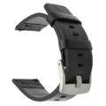 Black genuine leather watch strap with stainless steel buckle for smartwatch replacement. - 18mm / Black Strap Silver Buckle