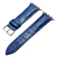 Blauw lederen horlogeband vervangingsband met zilveren gesp compatibel voor smartwatch. - Blauw