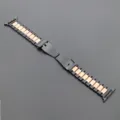 Stainless steel metal three-row watch strap compatible with Apple Watch, black and rose gold design. - 42/44/45/46/49mm / Black and Rose Gold