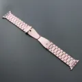 Stainless Steel Rose Gold Metal Watch Band 3-Bead Strap with Folding Clasp for Apple Watch - 42/44/45/46/49mm / Pink