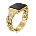 Gold rhinestone chain watch band compatible with Apple Watch luxury metal replacement strap. - 42/44/45/49mm / Gold