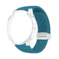 Blue silicone strap and clear PC case set for Samsung watch, stylish and durable. - Transparent Case in Slate Green